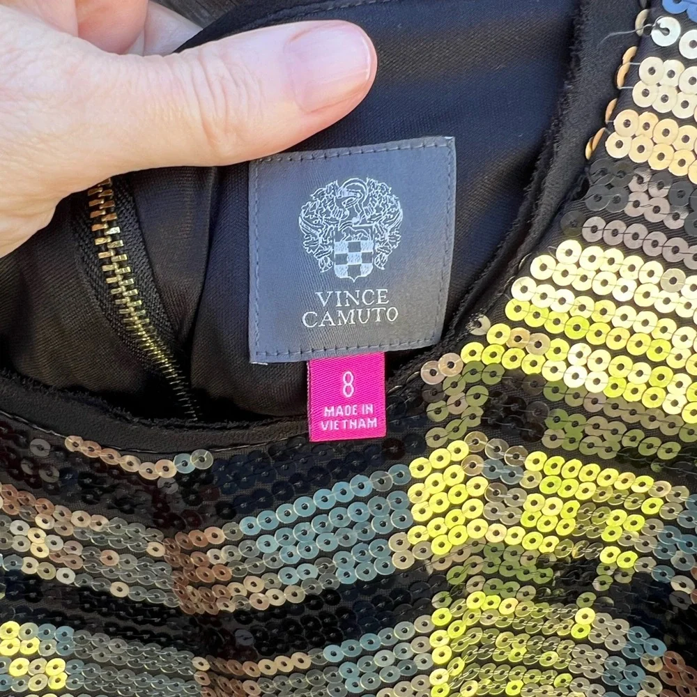 Vince Camuto Black and Gold Sequin Chevron Mini Dress - Picture 5 of 7